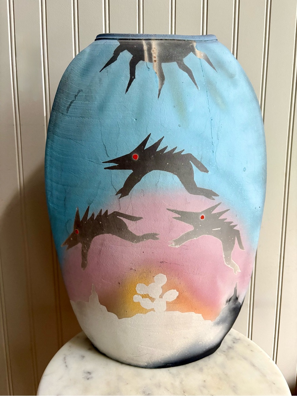 Vintage Michael Weinberg Raku Vase Southwestern Desert Coyote Studio Pottery VTG